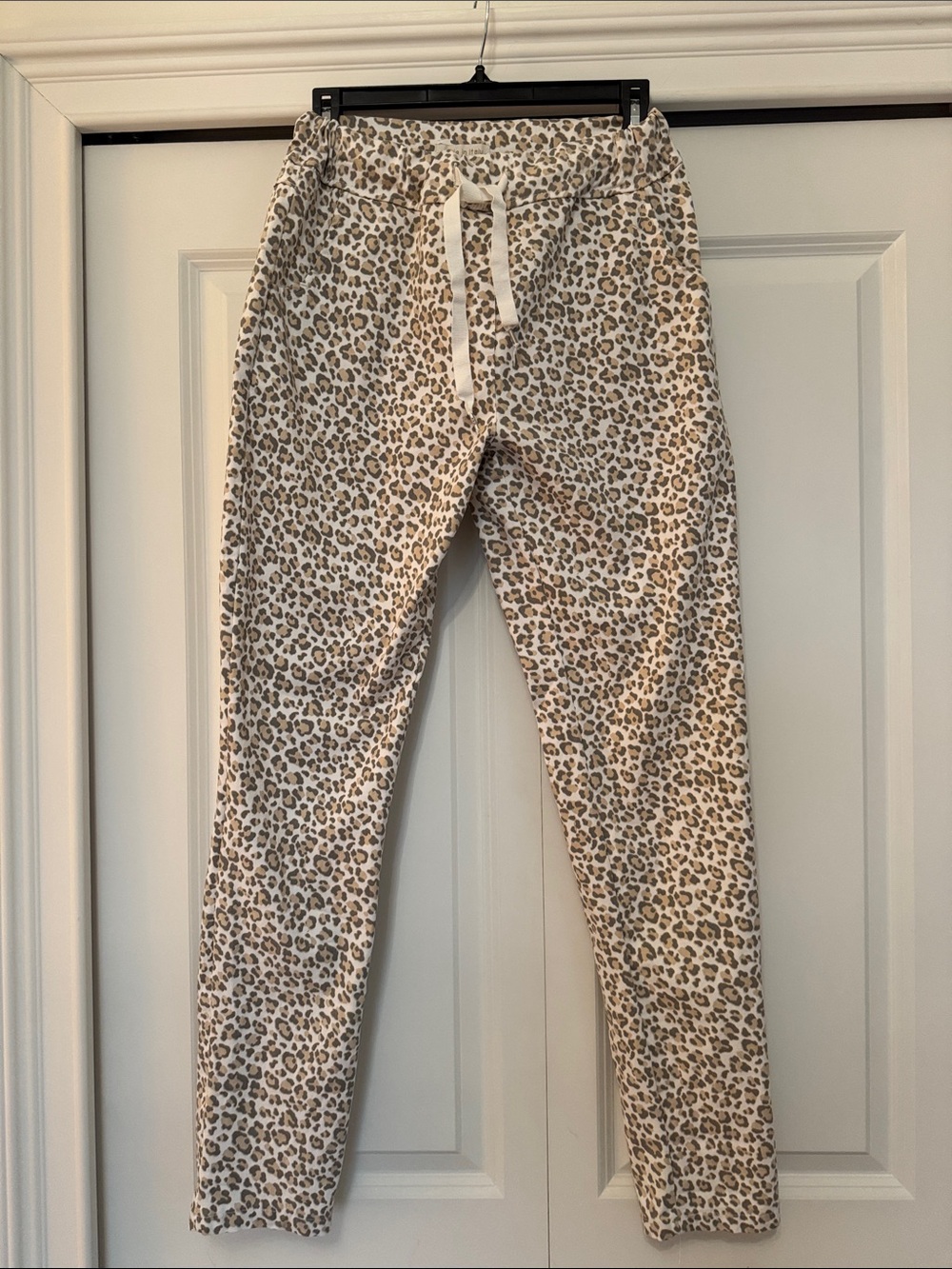 Leopard Print Drawstring Cream & Brown stretch pant